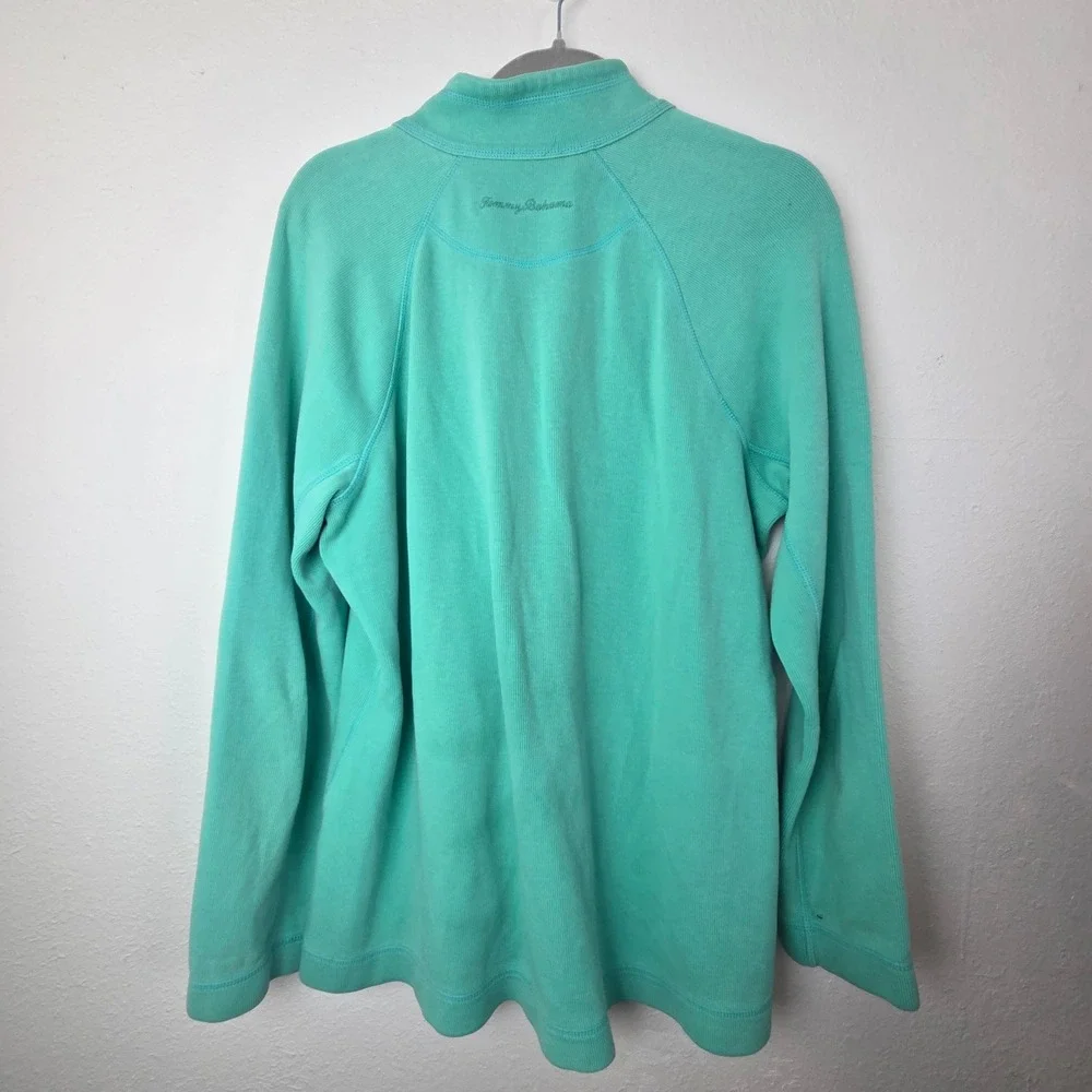 Tommy Bahama Mens XL Teal Quarter Zip Ribbed‎ Pullover Sweater Cotton Blend